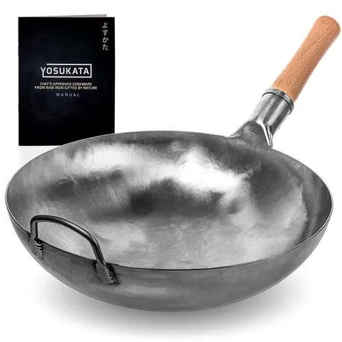14-inch Not Seasoned Blue Carbon Steel Wok Round Bottomed