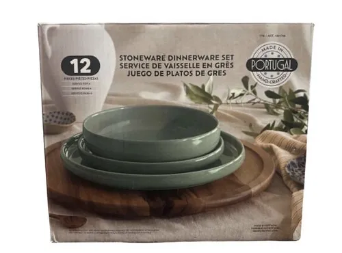 Safdie Alma Dinnerware Set Green 12Pc Service for 4 Stoneware Dishwasher Safe