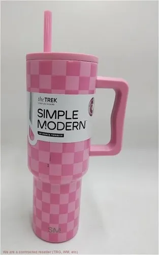 Simple Modern 40oz Trek Tumbler Pink Checkmate Barbie Inspired W Lid And Straw