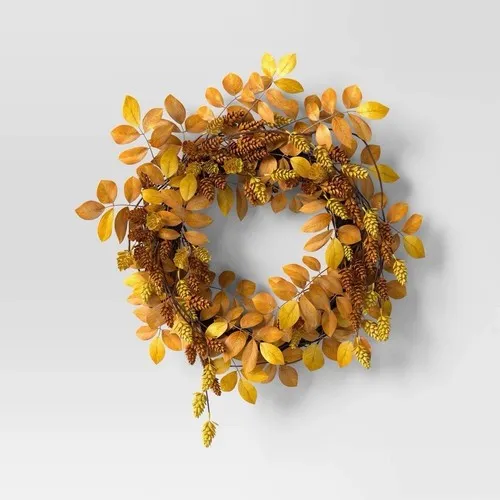 Threshold 22" Hops Mix Fall Wreath Autumn Front Door Home Decor