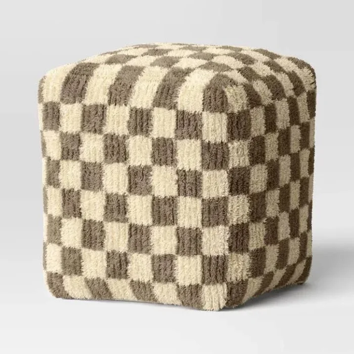 Checkerboard Pouf Cream/Brown - Threshold