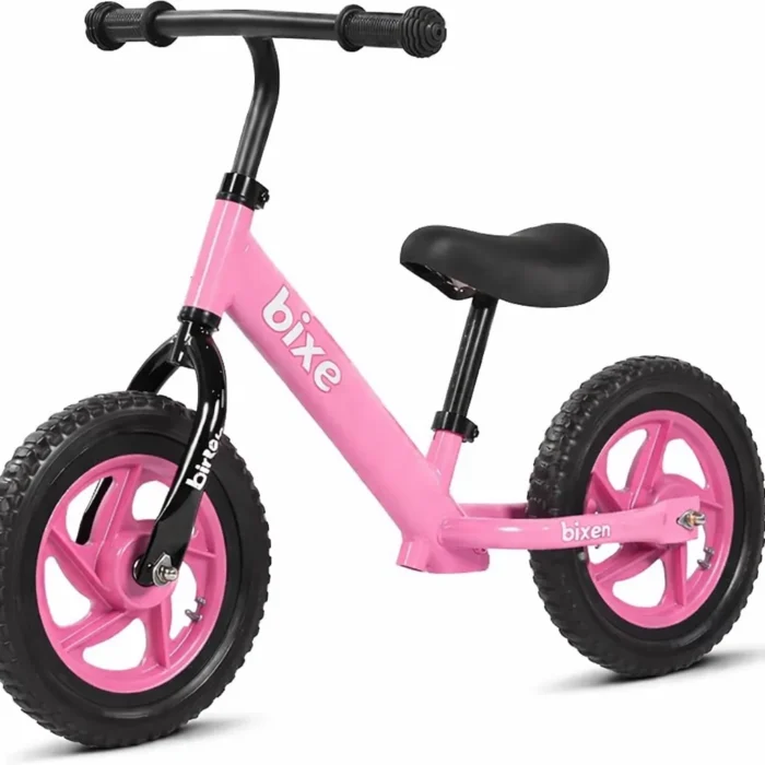 Bixe 12 Inch Toddler Balance Bike for Kids 2-6 Years Old, Adjustable Seat Height, Indoor Outdoor Toy Bicycle With No Pedals, Pink