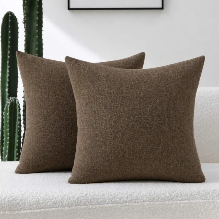 FUTEI Coffee Chenille Decorative Throw Pillow Covers 20x20 Inch Set of 2,Soft Chenille Jacquard Textured Cushion Case,Modern Home Decor for Couch Living Room