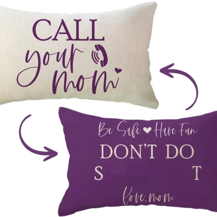 Call Your Mom Throw Pillow Covers 12"×20" Funny Reversible Cushion Covers Have Fun Be Safe Children Dorm Room Decor Graduation Gift Fun College Lumbar Pillowcases for Sofa Couch (Purple)