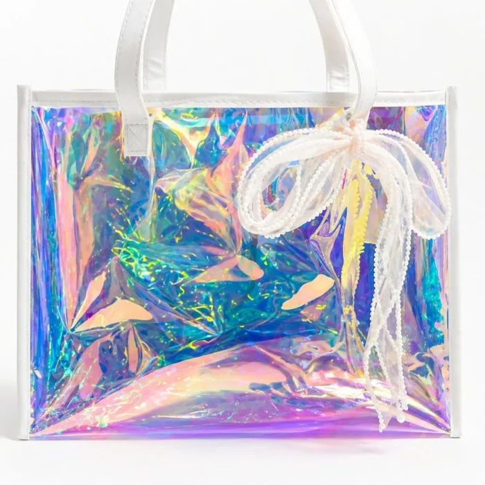 LKbeuuu Iridescent Clear Beach Bag for Women, Waterproof Sandproof Beach Tote Comes With Makeup Bag, Ideal for Beach, Pool, Travel, Camping & Shopping, Great Gift for Her