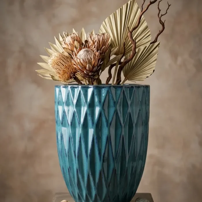 NAYSAYE Planter Ceramic Flowerpot Modern Design for Indoor Outdoor Garden, Cyan, 16.54"*16.54"*21.26"