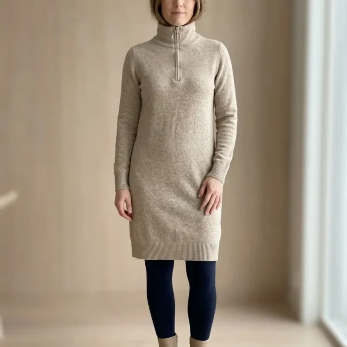 women's Marled beige Quarter-zip knit sweater dress, size XXL (17)