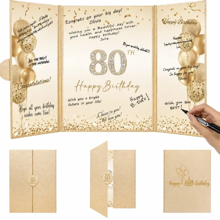 DARUNAXY Gold Happy 80th Birthday Alternative Signature Guest Book