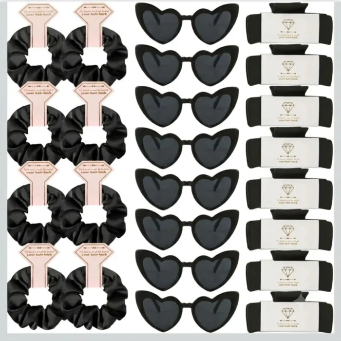 Bridesmaid Scrunchies Proposal Hair claws clips Set of 12 Bridal Shower heart sunglasses Gifts for Wedding Bachelorette Party Favors (24pcs Black)