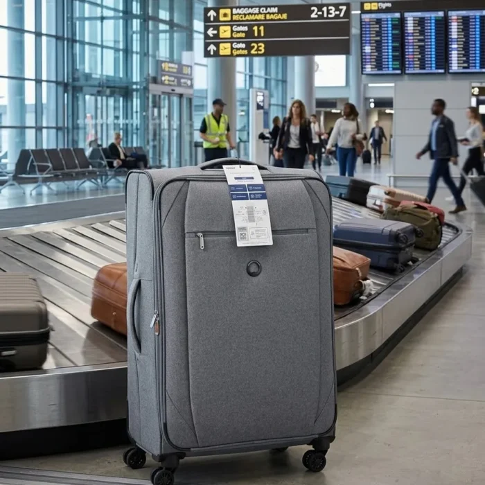 DELSEY PARIS Rami Softside Expandable Luggage with Spinner Wheels, checked luggage Grey, 1 pice