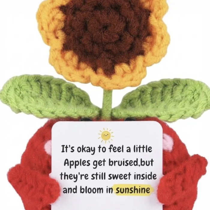 Appreciation Gifts for Teacher,Thank You for Helping me Grow, Positive Sunflower bee Doll Crochet Plant with Card for Teacher Boss Coworkers (Red)