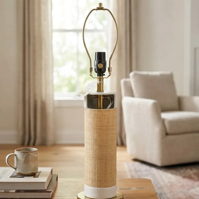 Threshold Ceramic Table Lamp w/ Natural Wrap White
