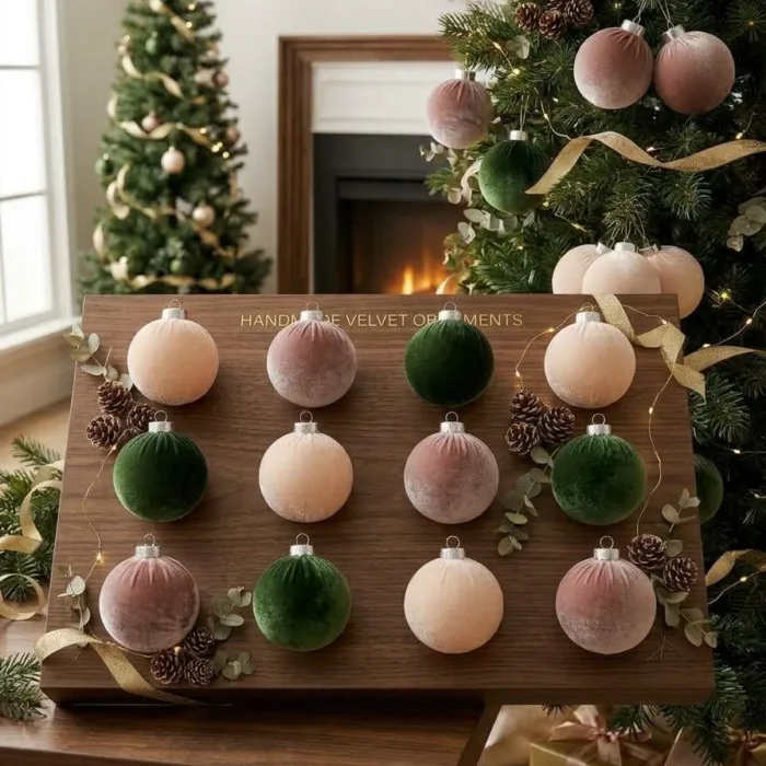 12 Pcs Jumbo Beige Velvet Christmas Balls Ornaments Bulk Large Flocked Christmas Tree Ornaments