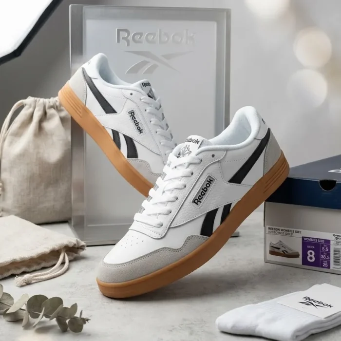 Reebok Smash Edge Athletic Sneakers Women's White Mist Gray Lace-Up Low Top -size 8