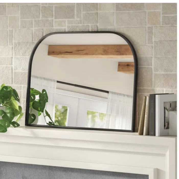 36" x 24" Over the Mantel Mirror Black - Threshold™: Modern Powder-Coated Steel Frame, Wall Mounted